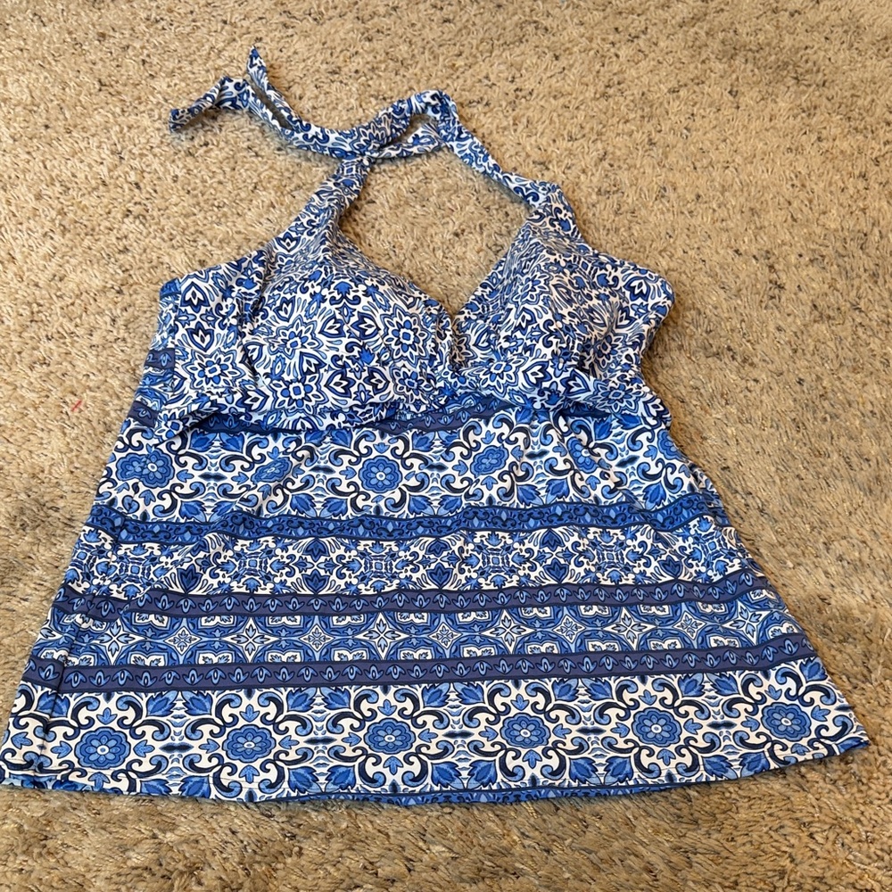 Blue and White Patterned Halter Top